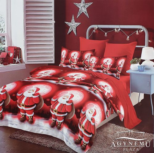 6 részes pamut ágynemű garnitúra, Karácsonyi ágyneműhuzat szett, piros vidám Télapó