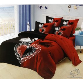   6 részes pamut ágynemű garnitúra, 220x200 cm ágyneműhuzat garnitúra, Mr. & Mrs. Piros és fekete hattyú