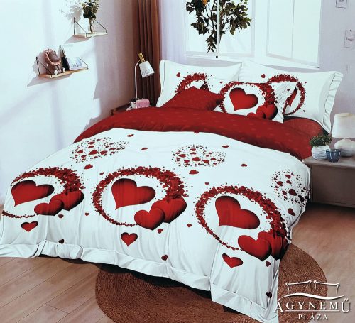 6 részes ágyneműhuzat garnitúra, 220x200 cm ágynemű szett garnitúra, Fehér szíves ágynemű