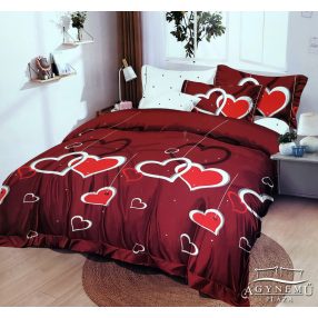  6 részes ágyneműhuzat garnitúra, 220x200 cm ágynemű szett garnitúra, Piros szíves ágynemű