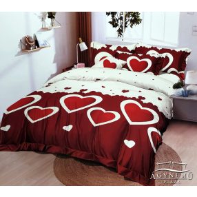   6 részes ágyneműhuzat garnitúra, 220x200 cm ágynemű szett garnitúra, Piros és fehér szíves ágynemű