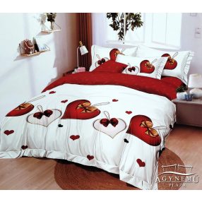   6 részes ágyneműhuzat garnitúra, 220x200 cm ágynemű szett garnitúra, Piros és fehér szíves ágynemű