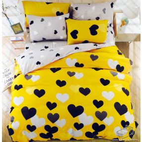   6 részes pamut ágynemű garnitúra, 220x200 cm ágyneműhuzat garnitúra, Sárga szíves
