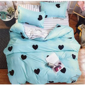   6 részes pamut ágynemű garnitúra, 220x200 cm ágyneműhuzat garnitúra, Türkiz szíves