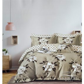   6 részes ágyneműhuzat garnitúra, 220x200 cm ágynemű szett garnitúra, barna Virágos