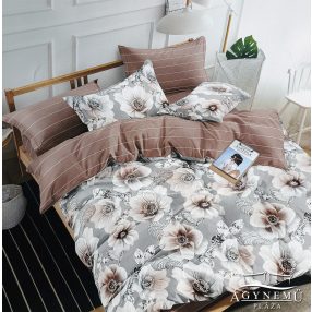   7 részes ágyneműhuzat garnitúra, ágynemű garnitúra szett, barna Virágos