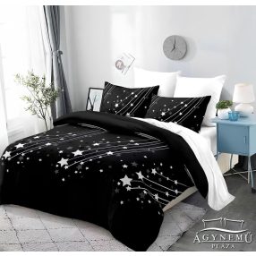   Ágyneműhuzat szett, 7 részes pamut ágynemű garnitúra, fekete Csillagos
