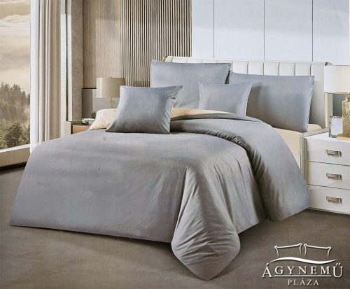 Ágyneműhuzat szett, 7 részes pamut ágynemű garnitúra, Szürke és krém fehér