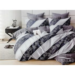   7 részes ágyneműhuzat garnitúra, ágynemű garnitúra szett, szürke csíkos Virágos