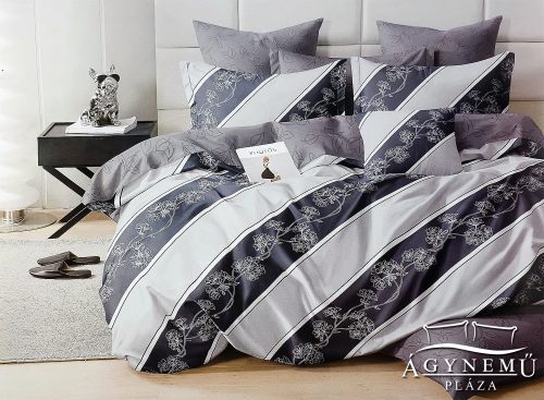 7 részes ágyneműhuzat garnitúra, ágynemű garnitúra szett, szürke csíkos Virágos