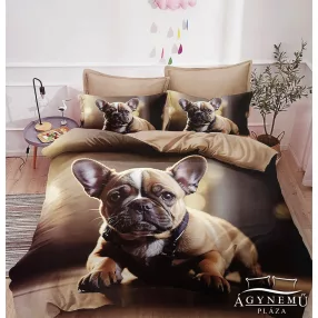   7 részes ágyneműhuzat garnitúra, ágynemű garnitúra szett, barna Francia Bulldog ágynemű