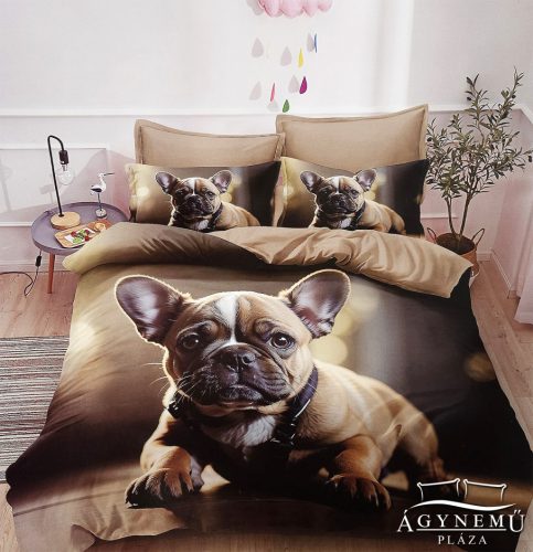 7 részes ágyneműhuzat garnitúra, ágynemű garnitúra szett, barna Francia Bulldog ágynemű