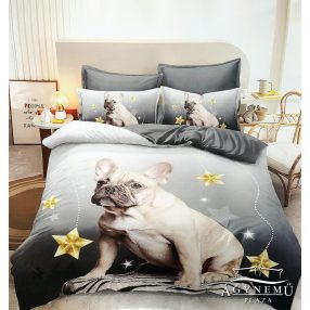   7 részes ágyneműhuzat garnitúra, ágynemű garnitúra szett, szürke Francia Bulldog ágynemű