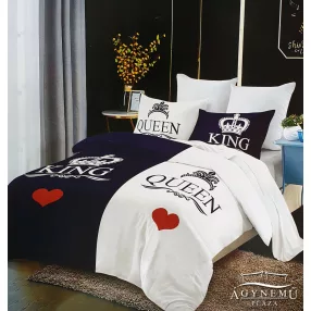   7 részes Mr. & Mrs. ágyneműhuzat garnitúra, ágynemű garnitúra szett, kék és fehér King és Queen