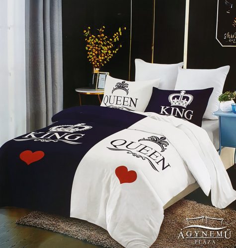 7 részes Mr. & Mrs. ágyneműhuzat garnitúra, ágynemű garnitúra szett, kék és fehér King és Queen