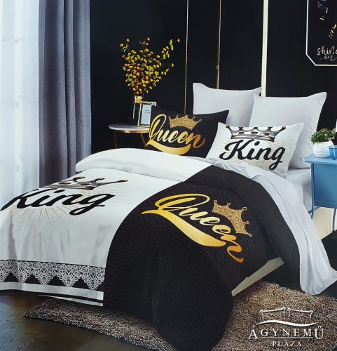 7 részes Mr. & Mrs. ágyneműhuzat garnitúra, ágynemű garnitúra szett, szürke és fehér King és Queen