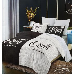   7 részes Mr. & Mrs. ágyneműhuzat garnitúra, ágynemű garnitúra szett, szürke és fehér King és Queen