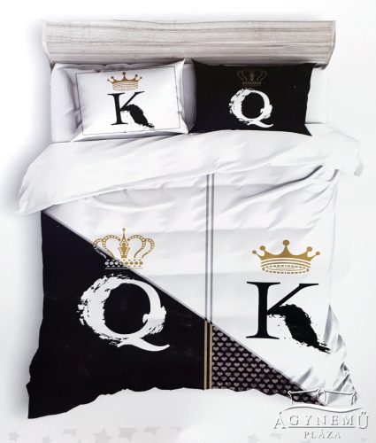 7 részes Mr. & Mrs. ágyneműhuzat garnitúra, ágynemű garnitúra szett, fekete és fehér King és Queen