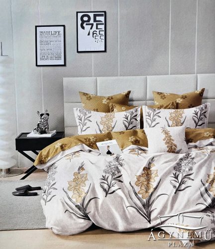 7 részes ágyneműhuzat garnitúra, ágynemű garnitúra szett, szürke virágos