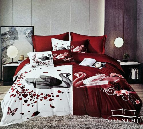 7 részes Mr. & Mrs. ágyneműhuzat garnitúra, ágynemű garnitúra szett, piros Hattyúk