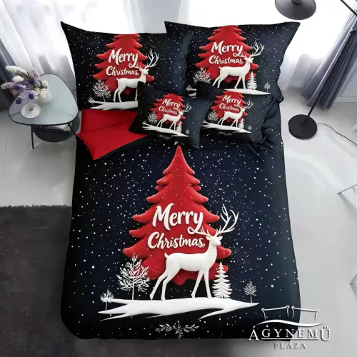 7 részes pamut ágynemű garnitúra, Karácsonyi ágyneműhuzat szett, szürke Merry Christmas