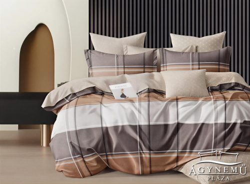 Krepp ágynemű garnitúra, 7 részes krepp ágyneműhuzat szett, Barna csíkos absztrakt