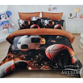   7 részes ágyneműhuzat garnitúra, ágynemű garnitúra szett, barna Focis ágynemű