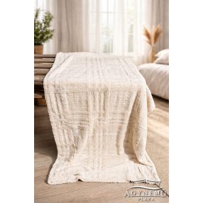   Ágytakaró pléd, nyomott mintás polár pléd, 230x200 cm Krém kocka csíkos