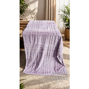   Ágytakaró pléd, nyomott mintás polár pléd, 230x200 cm Levendula csíkos