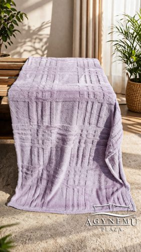 Ágytakaró pléd, nyomott mintás polár pléd, 230x200 cm Levendula csíkos