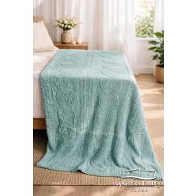   Ágytakaró pléd, nyomott mintás polár pléd, 230x200 cm Zöld hullámcsíkos