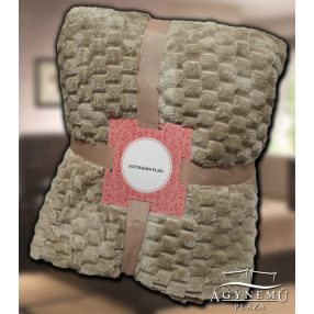   Sherpa ágytakaró pléd, 230x200 cm fonott mintás ágytakaró, Világosbarna Kocka mintás