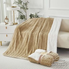   Sherpa ágytakaró pléd, 230x200 cm fonott mintás ágytakaró, Mogyoróbarna kockás mintás